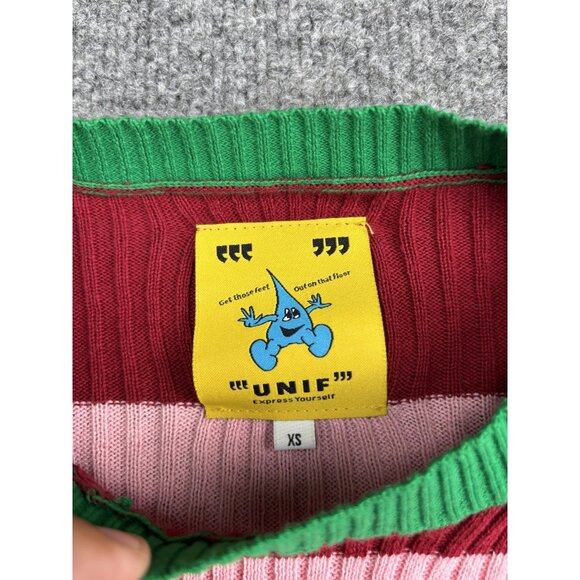 UNIF Sweater Womens XS Stripe Flower Daisy Knit Pullover Long Sleeve Top - Picture 2 of 7